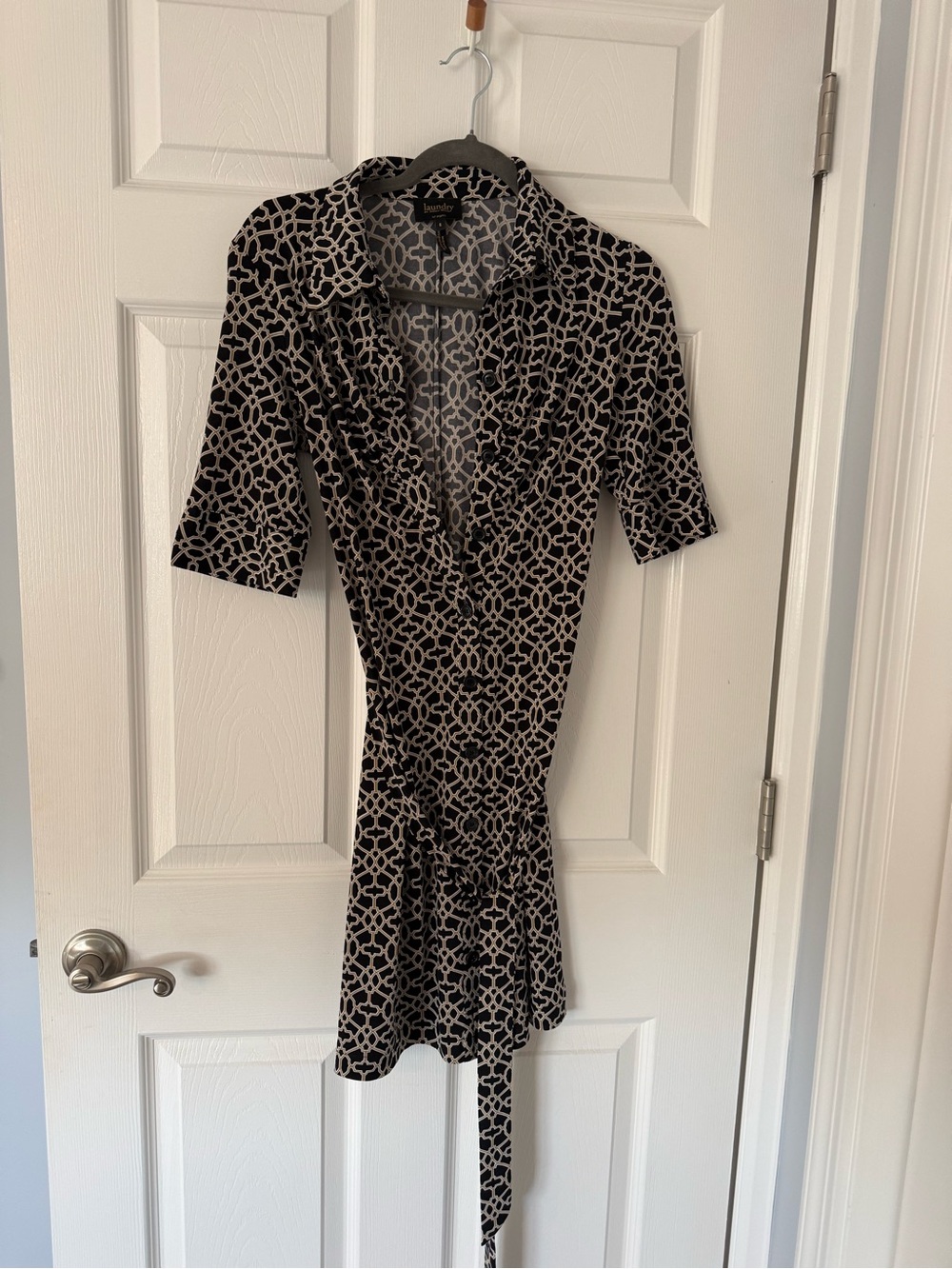 Black and Beige Patterned Wrap Dress - Women